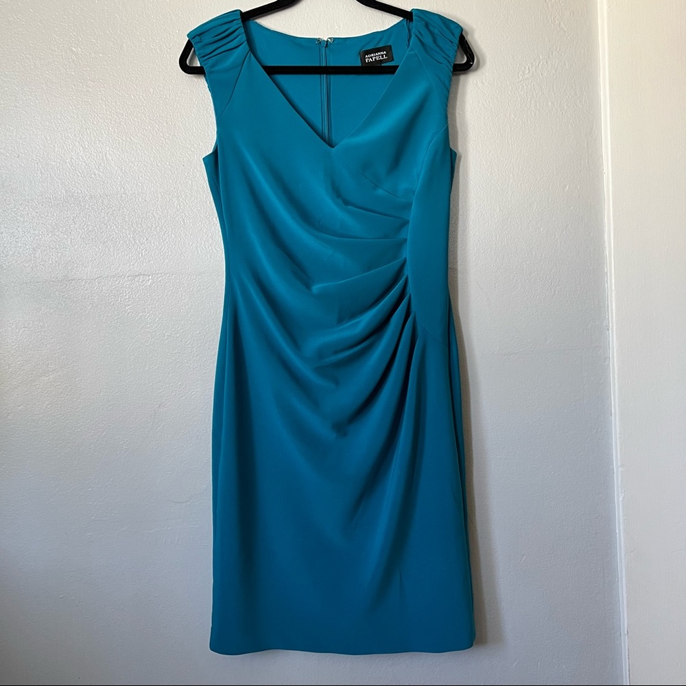 Adrianna Papell Teal Blue Ruched Sleeveless Career Dress Women's 6